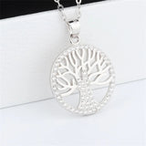 925 Silver Life Tree Pendant Diamond-Studded Necklace