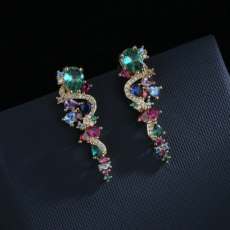 925 Silver Zircon Flowers Earrings for Bride Wedding Dress