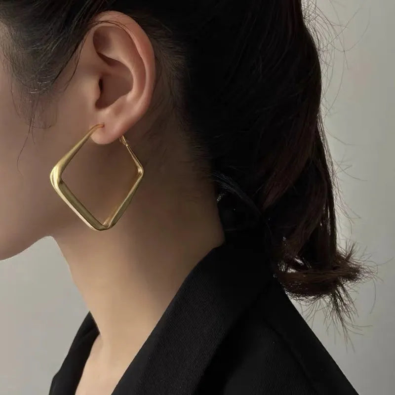 925 Silver Needle Golden Earrings 24K Plating Geometric Women Earrings