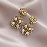 925 Silver Double Hoop Earrings Zircon Square Geometric for Women