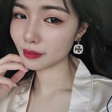 925 Silver Double Hoop Earrings Zircon Square Geometric for Women