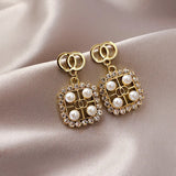 925 Silver Double Hoop Earrings Zircon Square Geometric for Women