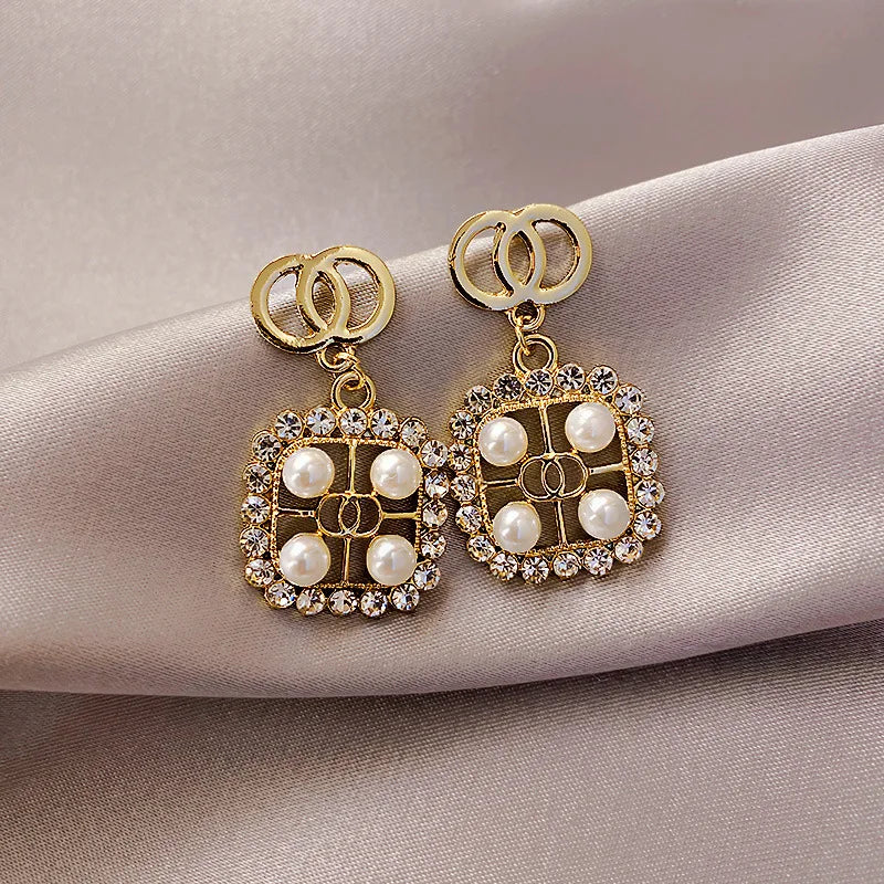 925 Silver Double Hoop Earrings Zircon Square Geometric for Women