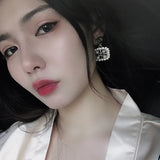 925 Silver Double Hoop Earrings Zircon Square Geometric for Women