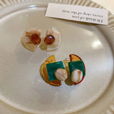 925 Silver Needle Acrylic Resin Earrings Retro Hong Kong Style