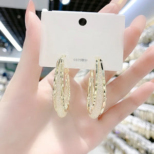 925 Silver Needle Earrings 24K Plated Hollow Out Studs