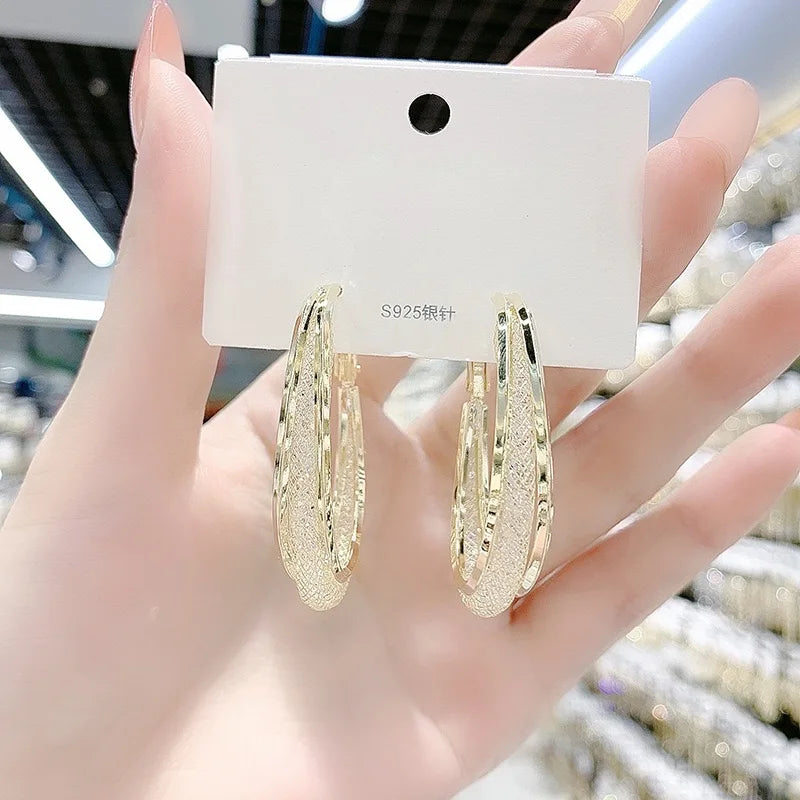 925 Silver Needle Earrings 24K Plated Hollow Out Studs