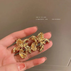 925 Silver Needle Flower Ear Studs Retro Metal Red Earrings