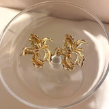 925 Silver Needle Flower Ear Studs Retro Metal Red Earrings