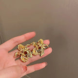 925 Silver Needle Flower Ear Studs Retro Metal Red Earrings