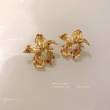 925 Silver Needle Flower Ear Studs Retro Metal Red Earrings