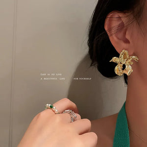 925 Silver Needle Flower Ear Studs Retro Metal Red Earrings