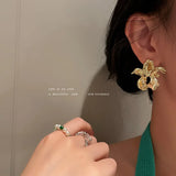 925 Silver Needle Flower Ear Studs Retro Metal Red Earrings