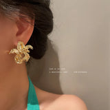925 Silver Needle Flower Ear Studs Retro Metal Red Earrings