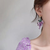 925 Silver Needle Crystal Grape Earrings Long Drop