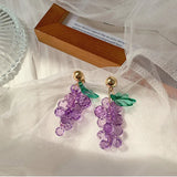 925 Silver Needle Crystal Grape Earrings Long Drop