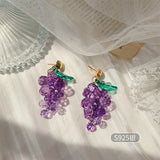 925 Silver Needle Crystal Grape Earrings Long Drop