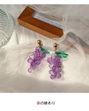 925 Silver Needle Crystal Grape Earrings Long Drop