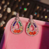 925 Silver Colorful Tourmaline Earrings with Diamond Water Droplets