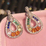 925 Silver Colorful Tourmaline Earrings with Diamond Water Droplets
