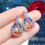 925 Silver Colorful Tourmaline Earrings with Diamond Water Droplets
