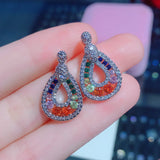 925 Silver Colorful Tourmaline Earrings with Diamond Water Droplets