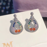 925 Silver Colorful Tourmaline Earrings with Diamond Water Droplets