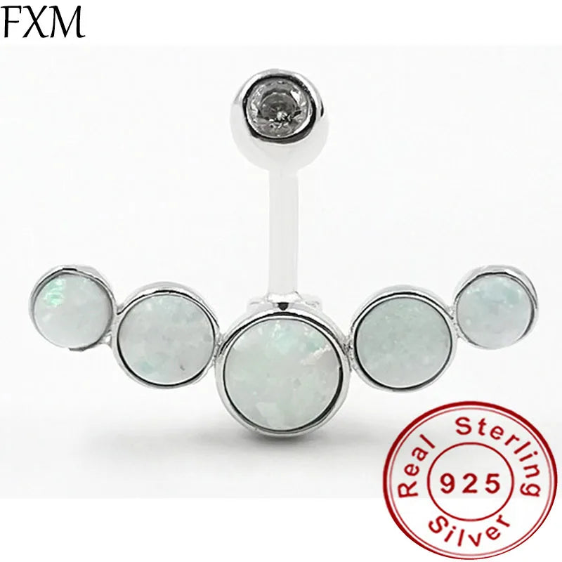925 Silver Opal Belly Button Ring Navel Piercing Beach Body Jewelry