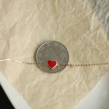 925 Silver Plated 14K Bracelet with Red Heart Enamel Charms