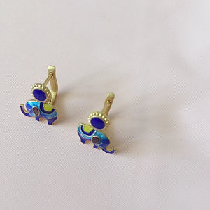 Elephant Lapis Lazuli Earrings Cloisonne Enamel Jewelry