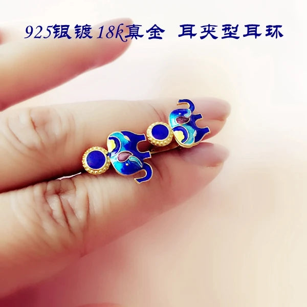 Elephant Lapis Lazuli Earrings Cloisonne Enamel Jewelry