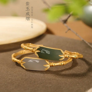 925 Silver Plated Natural Hotan Jade Charm Bracelet