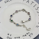 925 Silver Rainbow Love Cat Claw Stone Inlaid Bracelet Antique Hip-Hop