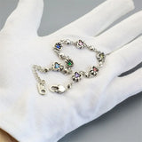 925 Silver Rainbow Love Cat Claw Stone Inlaid Bracelet Antique Hip-Hop