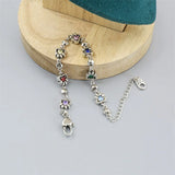 925 Silver Rainbow Love Cat Claw Stone Inlaid Bracelet Antique Hip-Hop