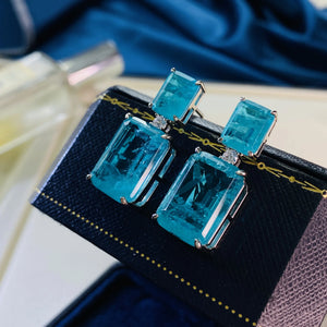 925 Silver Retro Emerald Earrings Square Paraiba Zircon Party Birthday