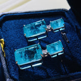 925 Silver Retro Emerald Earrings Square Paraiba Zircon Party Birthday