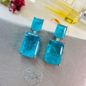 925 Silver Retro Emerald Earrings Square Paraiba Zircon Party Birthday