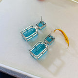 925 Silver Retro Emerald Earrings Square Paraiba Zircon Party Birthday