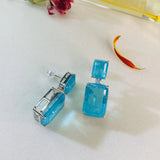 925 Silver Retro Emerald Earrings Square Paraiba Zircon Party Birthday