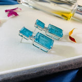 925 Silver Retro Emerald Earrings Square Paraiba Zircon Party Birthday