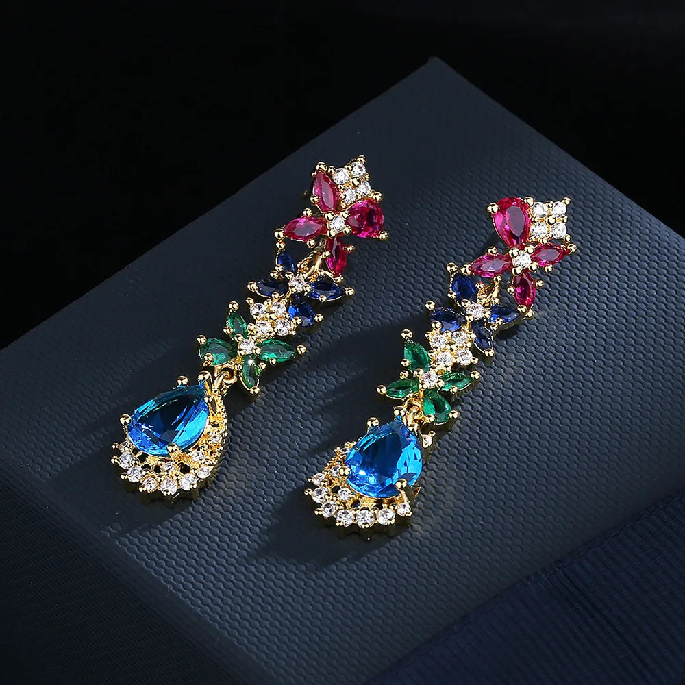 925 Silver Retro Green Zircon Earrings High-End Palace Colored Zircon Earrings