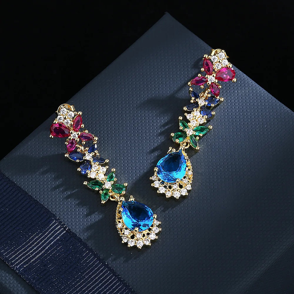 925 Silver Retro Green Zircon Earrings High-End Palace Colored Zircon Earrings