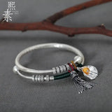 925 Silver Retro Tassel Palace Bell Pendant Bracelet