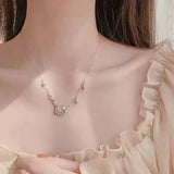925 Silver Choker Clavicle Chain Ins Necklace with Rhinestone Moon Jewelry