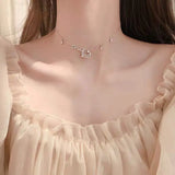 925 Silver Choker Clavicle Chain Ins Necklace with Rhinestone Moon Jewelry