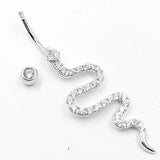 925 Silver Snake Navel Belly Bar Zircon Allergy Piercing