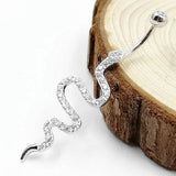 925 Silver Snake Navel Belly Bar Zircon Allergy Piercing