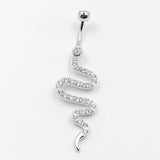 925 Silver Snake Navel Belly Bar Zircon Allergy Piercing