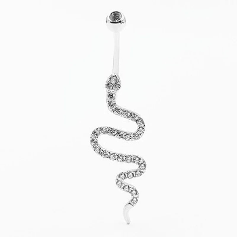 925 Silver Snake Navel Belly Bar Zircon Allergy Piercing